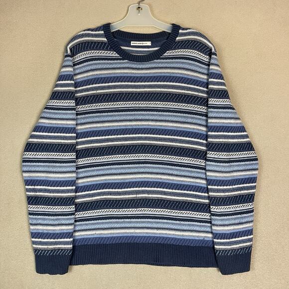 Marine Layer Sweater Mens S Blue Striped Reed Jacquard Knit Crew Neck Pullover - Picture 1 of 12